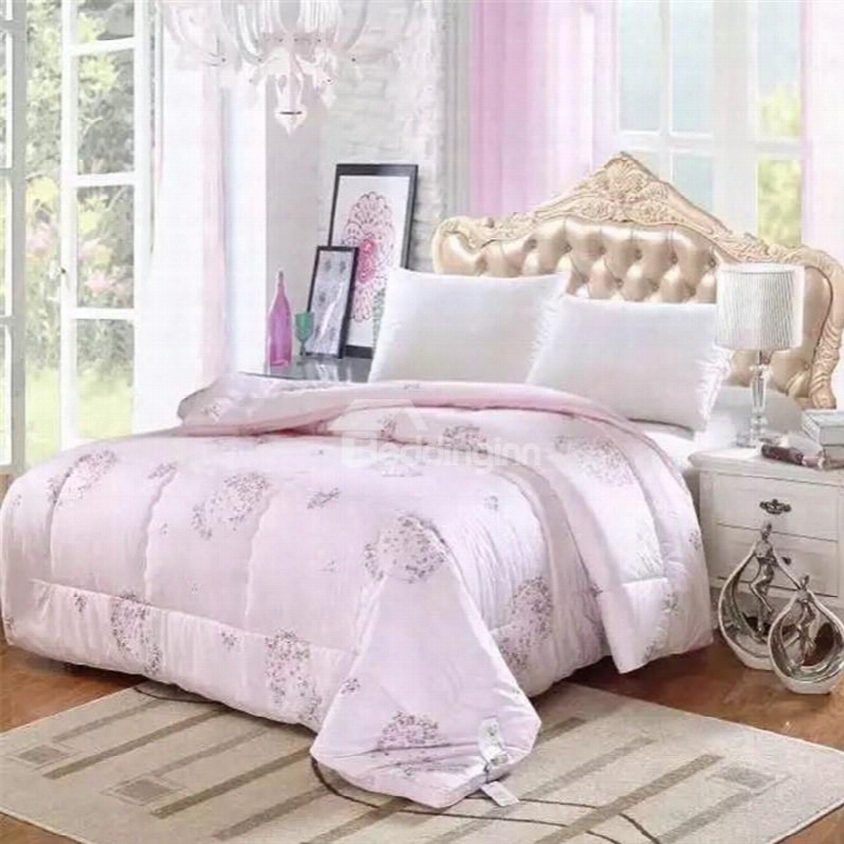 Full Size Floral Pattern Super Soft Ppink Cotton Winter Thick Quilts
