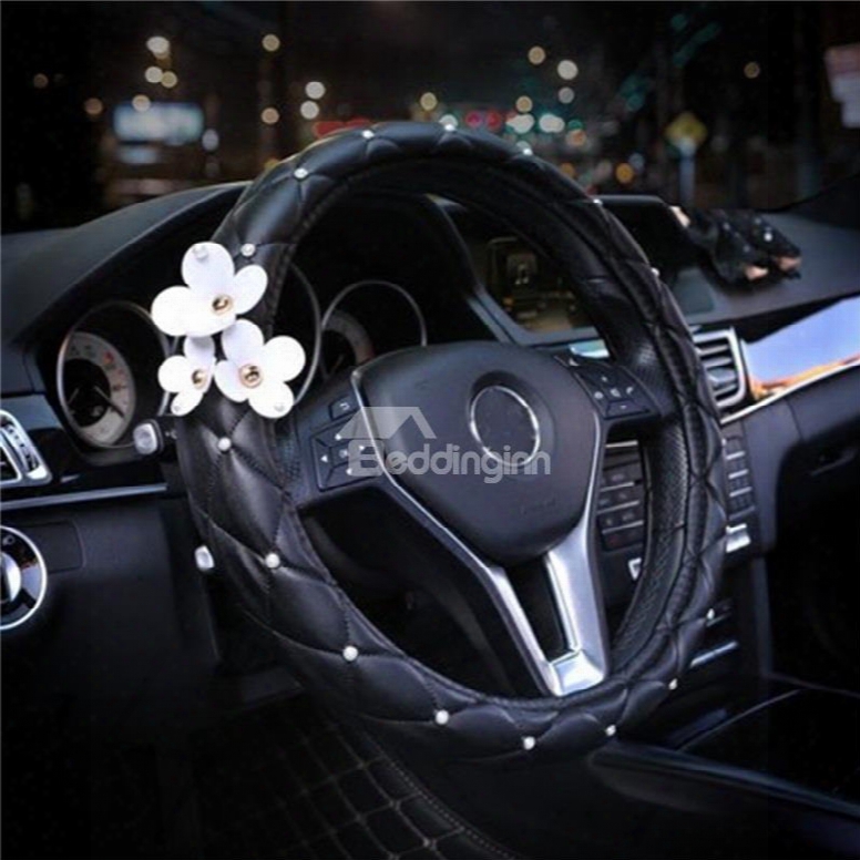 Girly Little Daisy Decoration Inlaid With Artificial Pearls Steering Wheel Cover