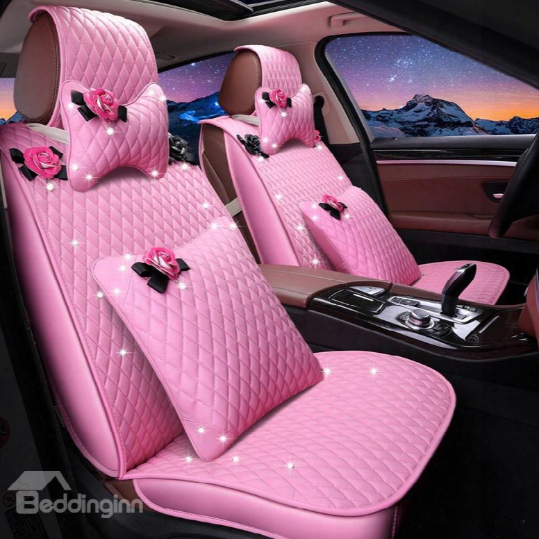 Girly Lovely Pink Color Waterproof Durable Leather Universal Car Seat Cover