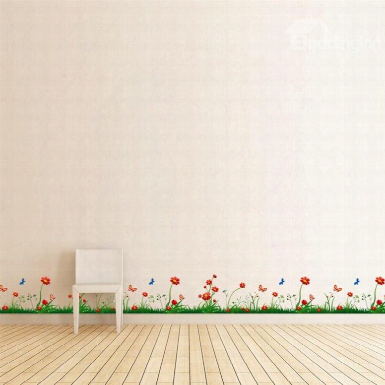 Grass Flowers Printed Pvc Waterproof Eco-friendly Baseboard Wall Stickers