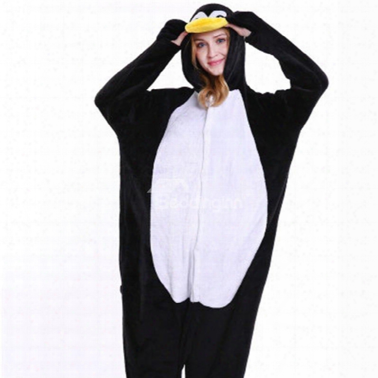 Halloween Cute Penguin Flannel One-piece Stretchable Paj Ama Jumpsuit