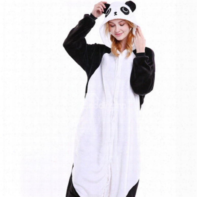 Halloween Kung Fu Panda Flannel One-piece Stretchable Pajama Jumpsuit