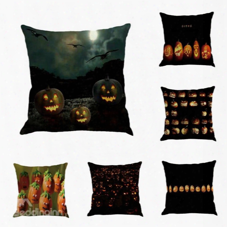 Halloween Pumpkin Carnival Printed Decorative Square Linen Throw Pillow