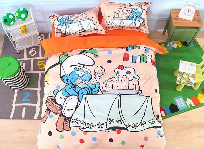 Happy Birthday Greedy Smurf Printed 4-piece Bedding Sets/duvet Covers