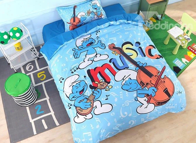 Harmony Smurf Music Concert Printed Twin 3-piece Kids Blue Bedding Sets