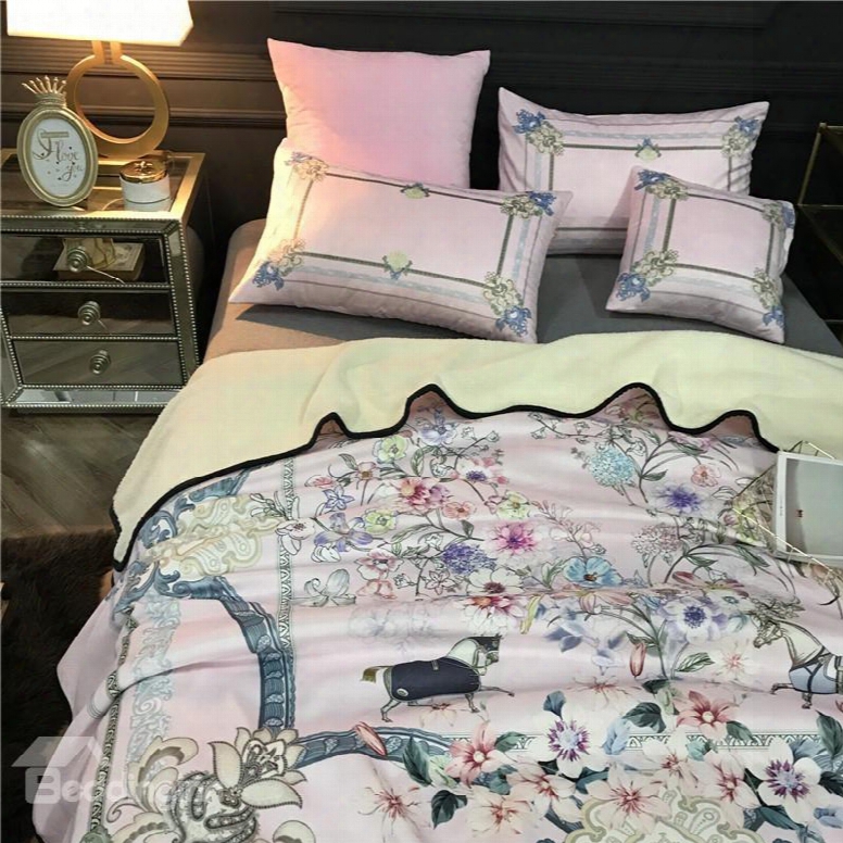 Horse And Flower Pink Luxury Style 2-piece Bed Pillowcases