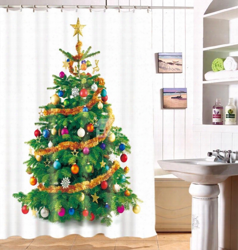 Jubilantly Shining Christmas Tree Print Polyester Shower Curtain