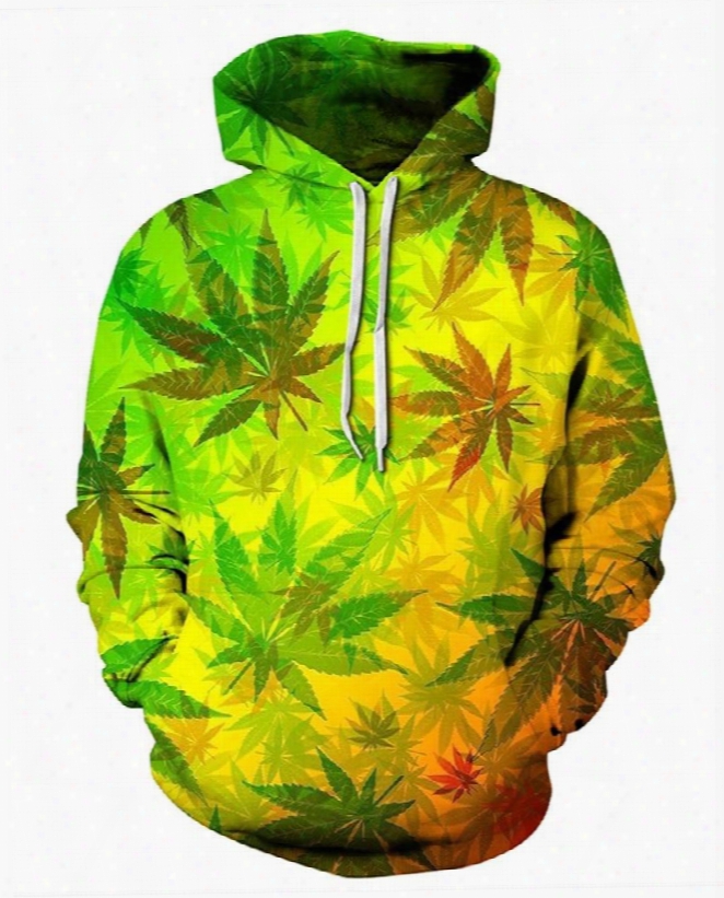 Light Color Leaves Long Sleeve 3d Pattern Hoodie