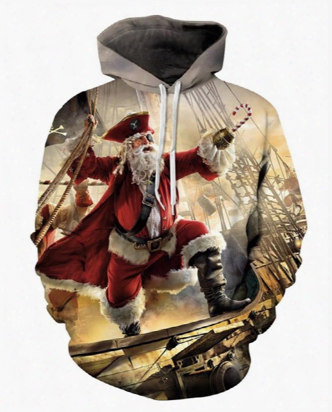 Long Sleeve Christmas Santa Claus Pirate 3d Pattern Hoodie