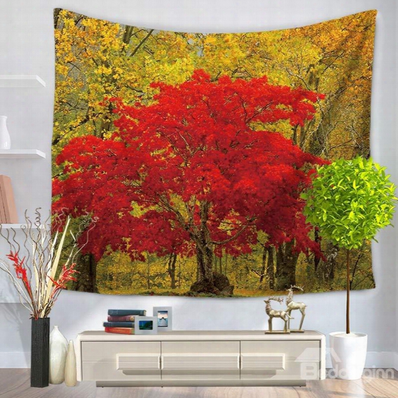 Love Fall With Red Maple And Yellow Trees Decorative Hanging Wall Tapestry