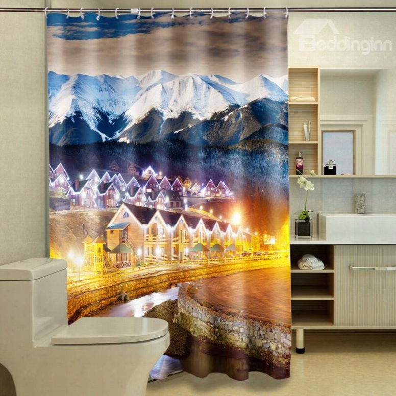 Magnificent Snow-capped Mountains & Mountain Villas 3d Shower Curtain