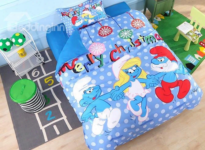 Merry Christmas With The Smurfs Twin 3-piece Kids Blue Bedding Sets