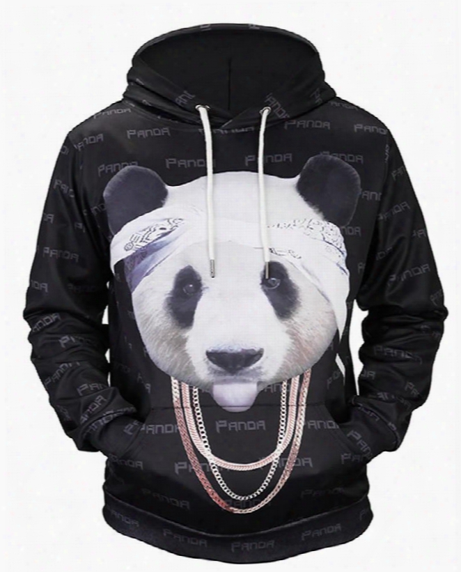 Mr.panda With Golden Chain Long Sleeve 3d Pattern Hoodie