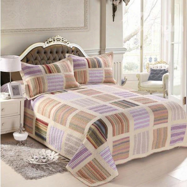 Muted Colored Stripes Design Cotton 3-piece Bed In A Bag