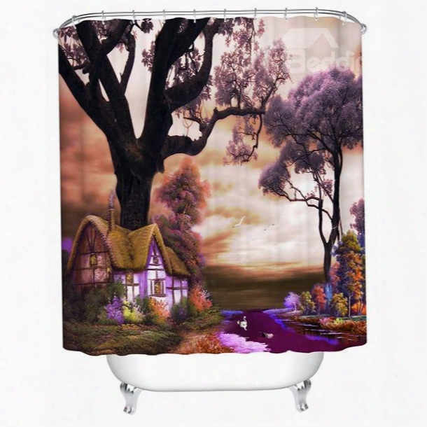 Mysterious Fancy Country Cottage 3d Showeer Curtain