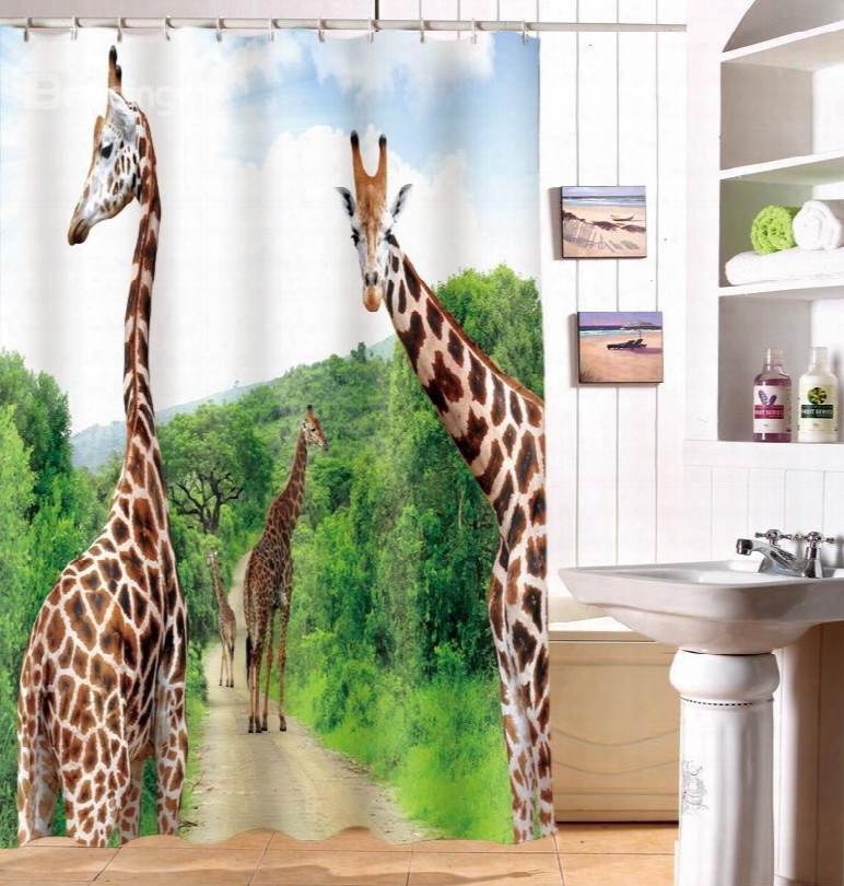 New Design Giraffe Pattern Polyester 3d Shower Curtain