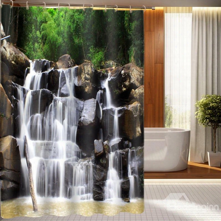 New Style Vivid Waterfall On Rock 3d Shower Curtain