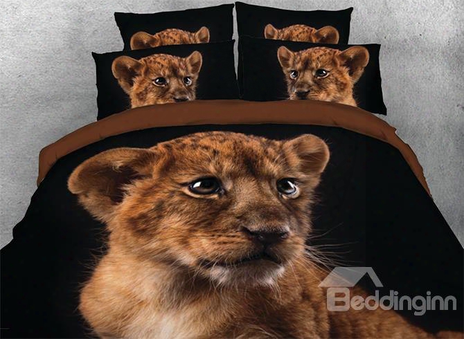 Onlwe 3d African Lion Cub Printed 4-piece Bla Ck Bedding Sets/duvet Covers