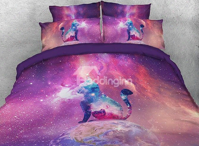Onlwe 3d Colorful Galaxy Cat Printed Cotton 4-piece Bedding Sets/duvet Covers