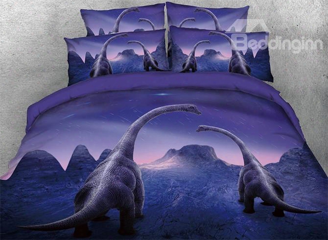 Onlwe 3d Family Trachiosaurus Under Meteor Shower 4-piece Bedding Sets/duvet Covers