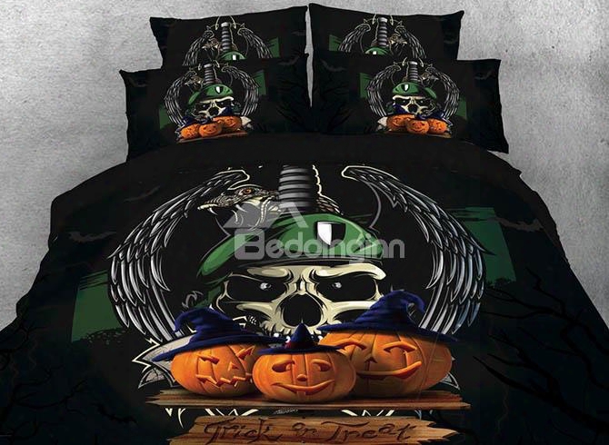 Onlwe 3d Halloween Pumpkin And Skull Printed 4-piece Bedding Sets/duvet Covers