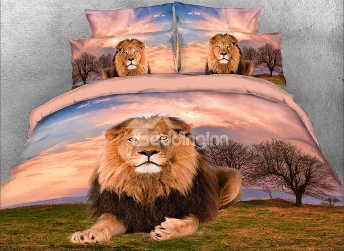 Onlwe 3d Lion Crouching In The Wild 4-piece Bedding Sets/duvet Covers