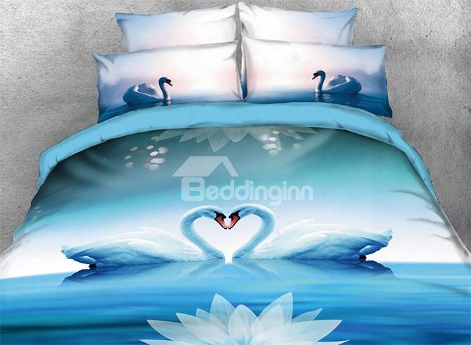 Onlwe 3d Swans Making Heart Shape Andl Otus Romantic 4-piece Bedding Sets