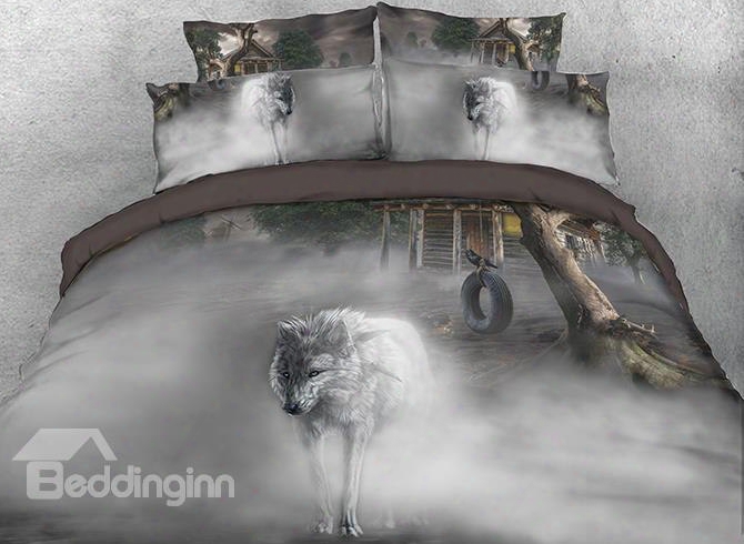 Onlwe 3d White Wolf Printed 4-piece Bedding Sets/duvet Covers