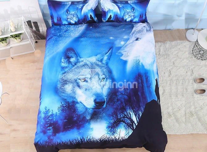 Onlwe 3d Wild Wolf And Natural Scenery Printed 5-piece Comforter Sets