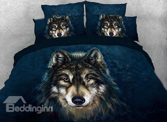 Onlwe 3d Wolf Face Printed 4-piece Bedding Set$/duvet Covers