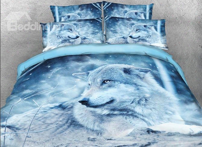 Onlwe 3d Wolf In The Wild Printed 5-piece Comforter Sets