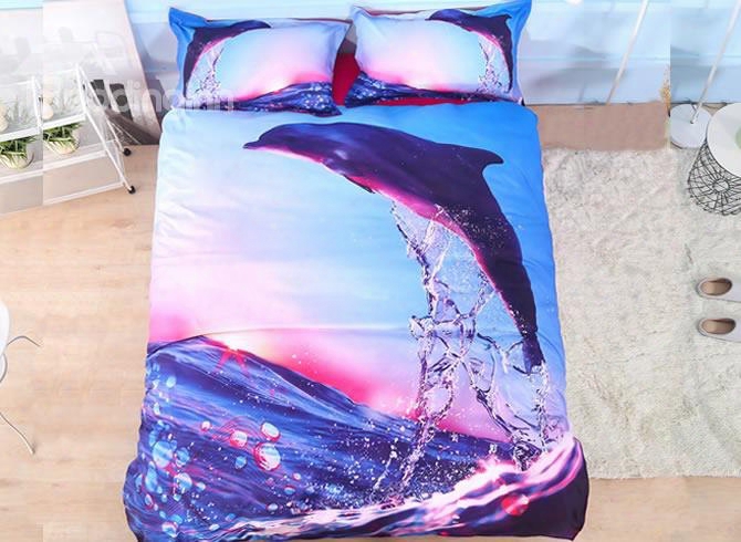 Onlwe Dolphin Jumping At Sunset Printed 5-piece Comforter Sets