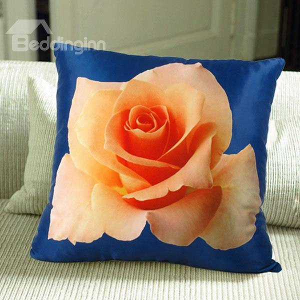 Orange 3d Rose Print Plush Throw Pillow Case