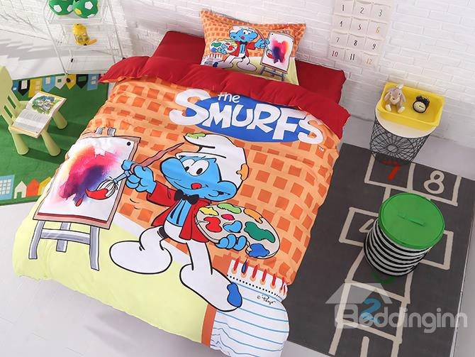 Painter Smurf The Smurfs Village Artist Doubled 3-piece Kids Bedding Sets