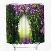 3D Purple Flowers and Forest Printed Polyester Green Shower Curtain