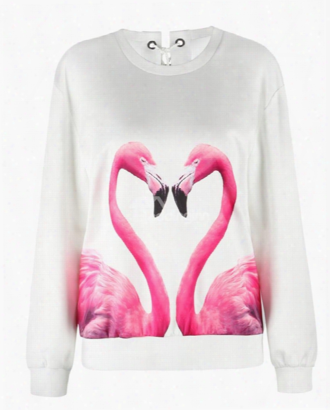 Pullover Sweatshirt Tie Back Couple Flamingo Printed Women Hoodies