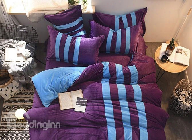 Purple And Blue Stripes Color Blocking Sporty Super Soft 4-piece Bedding Sets/duvet Cover
