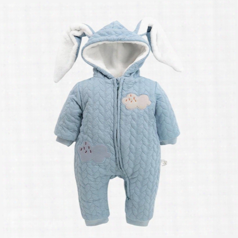 Rabbit Shape Cotton And Velvet Simple Style Light Blue Baby Sleeping Bag/jumpsuit