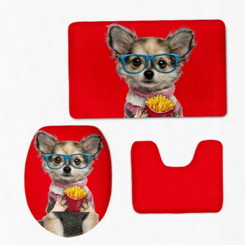 Red Background With Dog Printed Flannel Pvc Soft Water-absorption Anti-slid Toilet Seat Covers