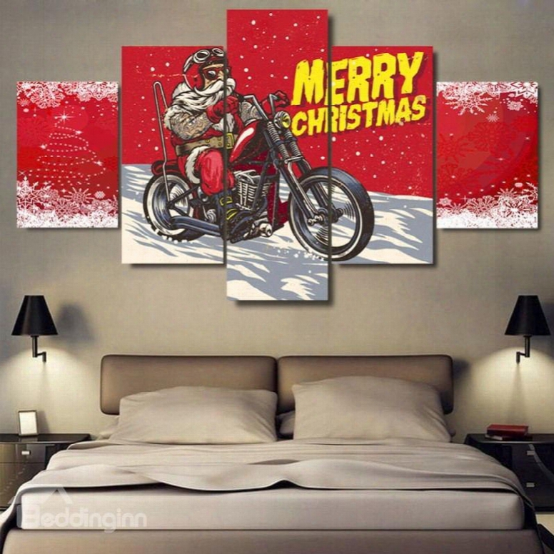 Red Christmas Father Merry Christmas Hanging 5-piece Canvas Eco-friendly And Waterproof Non-framed Prints