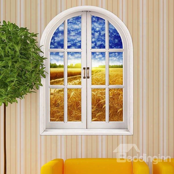Ripe Golden Wheat Fields Window View Removable 3d Wall Stickers