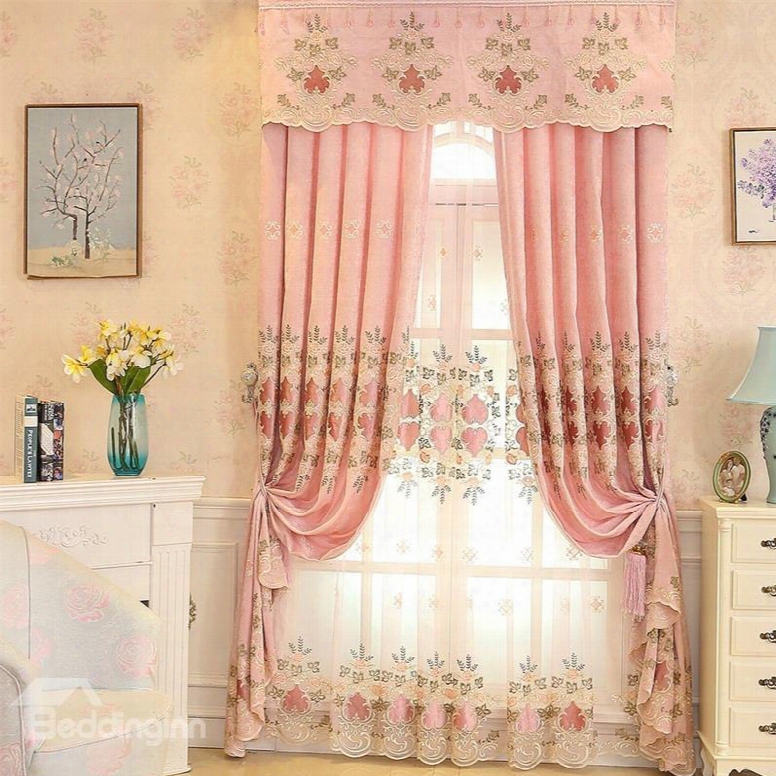 Romantic And Sweet Pink With Graceful Damask Pattern Living Room And Bedroom Sheer Curtain