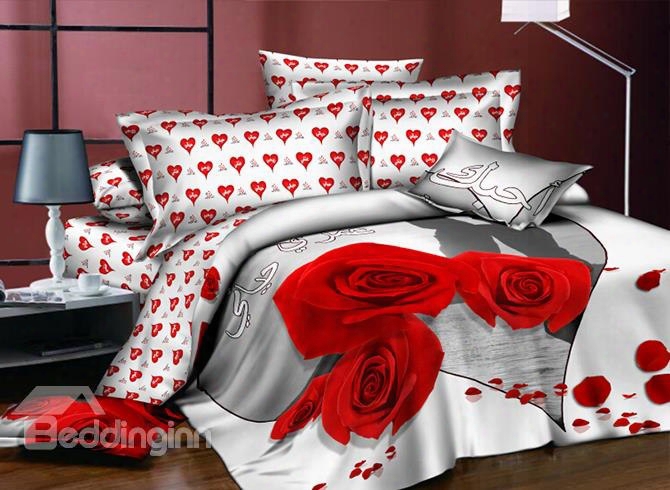 Romantic Simple Red Roses Polyester 4-piece Duvet Cover Sets