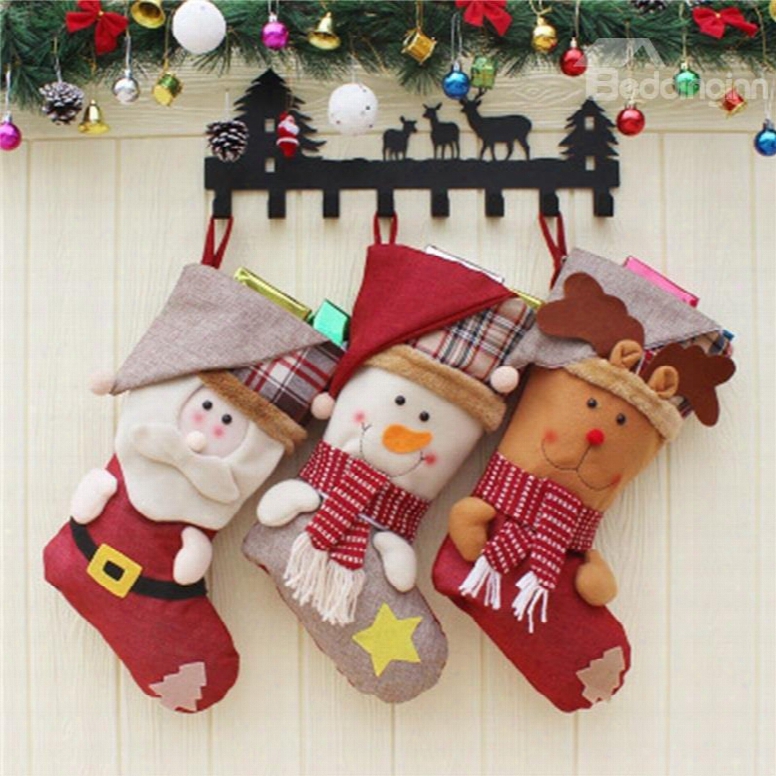 Room Decoration Classic Non-woven Fabrix And Wool Red Christmas Stocking