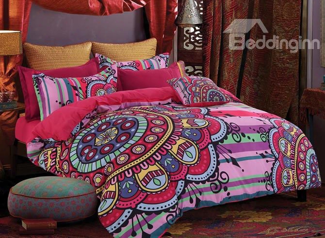 Rosy Floral Mandala Pattern Exotic Style Polyester 4-piece Bedding Sets/duvet Cover