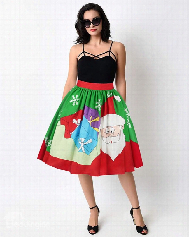 Santa With Gift Pattern Formal Midi 3d Printing Skirt