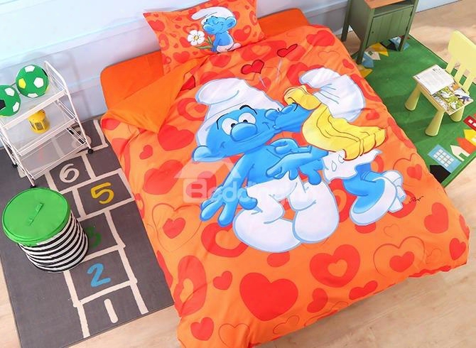 Smurf Smrufette Kiss True Love Twin 3-piece Kids Bedding  Sets/duvet Covers