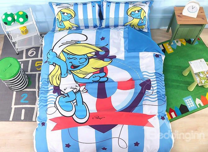 Smurfette With Anchor Striped Nautical Style 4-piece Bedding Sets/duvet Covers