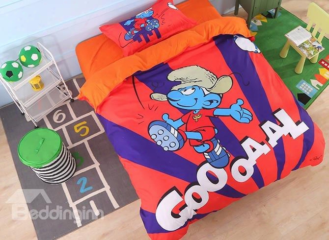 Soccer Smurf Goal Printed Contrast Color Twin 3-piece Kids Bedding Sets