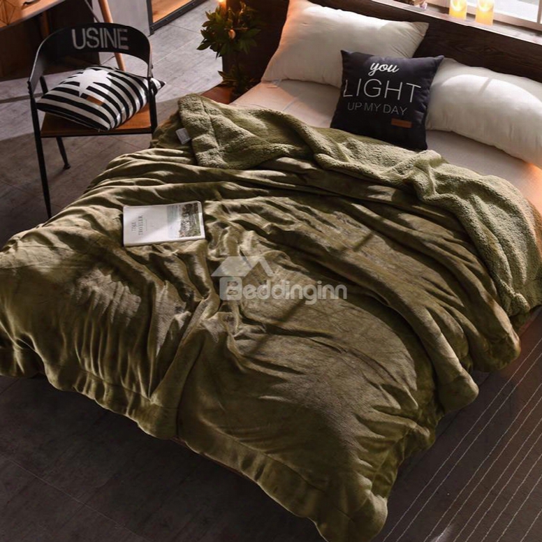 Solid Olive Green Flannel Reversible Plush Super Soft Fluffy Throw/bed Blanket